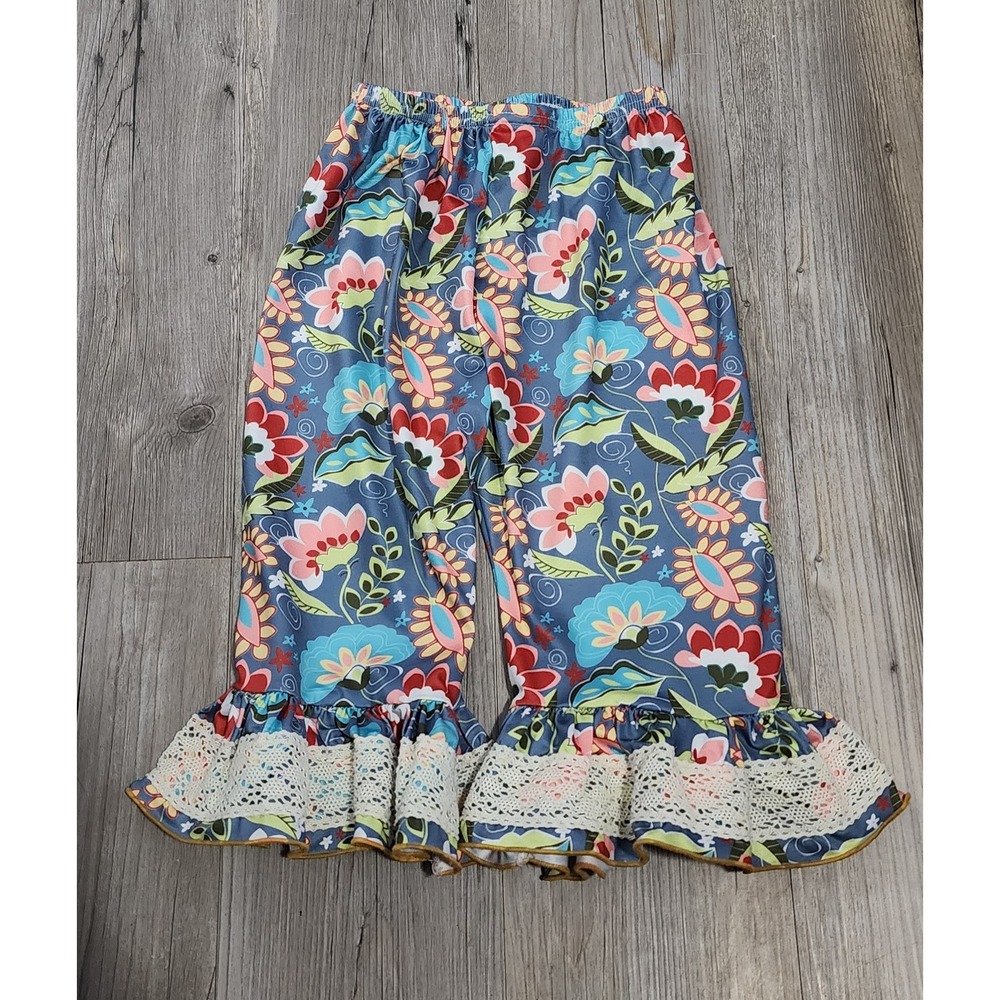 Girls Ruffles by Tutu and‎ Lulu Floral Lace Trim Capri Pants Size 8Y